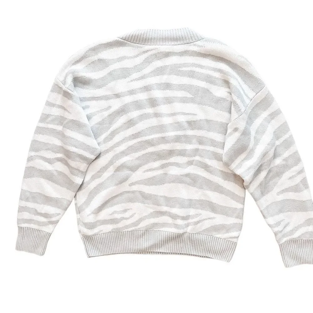 Varley Calvert Sweater Wool Blend V Neck Gray White Medium - Picture 4 of 9